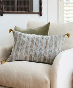 Homewares: Leaf Handblock Velvet Cushion Cover