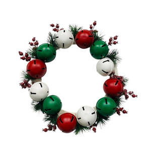 Christmas Decor: Red/Green/White Metal Bell Wreath