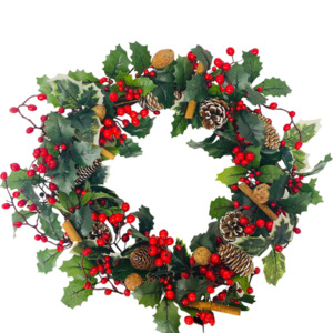 Holly, Berry, Nut Christmas Wreath
