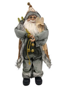 Christmas Decor: Champagne Velvet Coat Santa with Skis