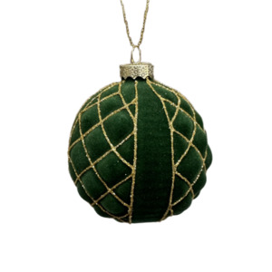 Christmas Decor: Green Flocked Ball with Gold Diamond