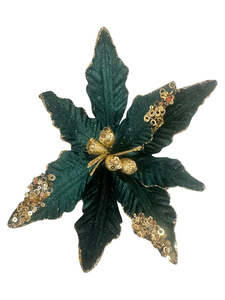 Christmas Decor: Dark Green & Gold Poinsettia Pick