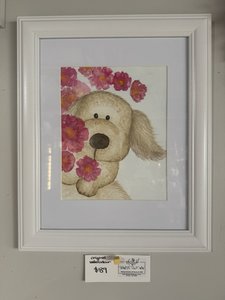 Products: Charming Blossoms and Puppy Watercolor Art - Handpainted Framed Decor - Flowers that Wow- Florist - South Auckland Delivery