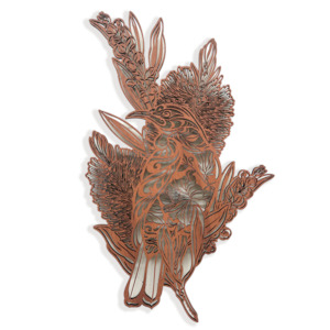 Artworks: Shadow Veneer: Tūī & Bottlebrush