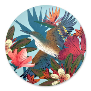 Handpainted: Oceania Kingfisher1 & Hibiscus 80cm