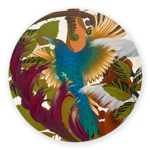 Handpainted: Golden Tui1 & Harakeke 80cm