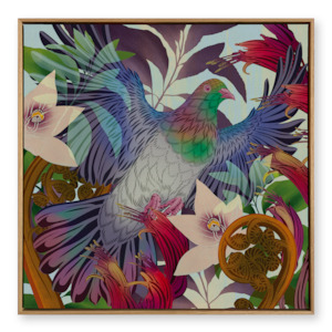 Flying Kererū & Harakeke Printed Canvas