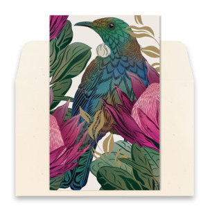 Gifts: Tūī & King Protea Greeting Card