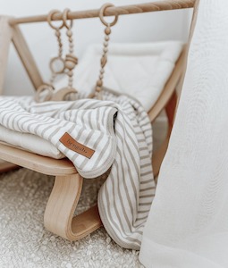 For The Little Ones: JERSEY COTTON SWADDLE WRAP - GREIGE PINSTRIPE