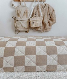 Throws: REVERSIBLE QUILT - KHAKI GINGHAM
