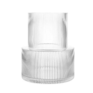Wide Ribbed Glass Vase – Clear or Smoke | Textured Cylinder Vase for Modern Floral Styling