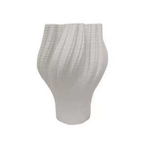 For The Green Finger: 3D Printed Ceramic Vase – White Sculptural Pleated Porcelain Vase