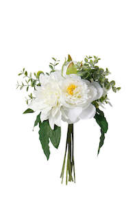 Mothers Day: Artificial Dahlia & Peony Bouquet – White, 35.5cm Faux Floral Arrangement