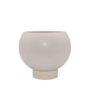 Potted: Orbit Planter – Oatmeal Round Stoneware Pot with Plinth Base