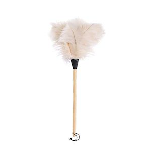Florence: Ostrich Feather Duster 44cm – White Plume, Beech Handle, Black Cuff