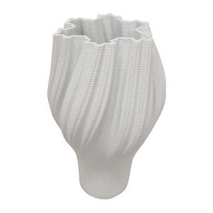 Soft Minimal: 3D Printed Ceramic Vase – Sculptural Waterproof Porcelain in Arctic White