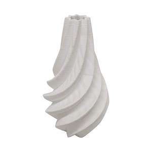 3D Printed Ceramic Vase – Tall Sculptural Spiral Porcelain in Arctic White