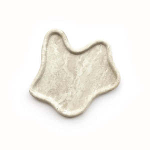 Eclectic Postmodernism: Travertine Curved Tray by Papier HQ – Sculptural Stone Styling Piece for Desk, Vanity or Console