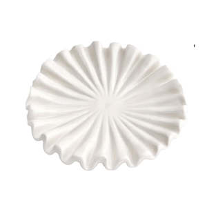 Twin: Ruffle Ceramic Display Tray – Glossy White Fluted Catchall (14cm)