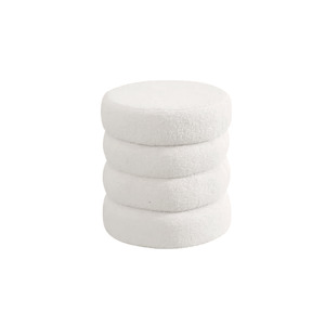 Twin: Tiered Bouclé Ottoman – Sculptural White Textured Seat - White / Black