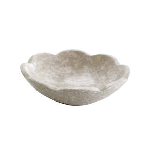 Scalloped Edge Marble Bowl – Hand-Carved Decorative Stone Bowl (25cm)