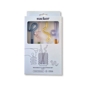 Curly Reusable Glass Straws Set from Sucker – 4 Pack