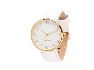 Charm Women's Watch in Gold with White Leather Strap