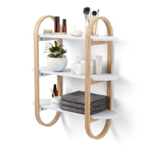 Bellwood Wall Shelf by Umbra, 3 Tier with Pill-Shape Wood Brackets