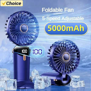 Personal Care: 5000mAh Handheld Mini Fan Foldable Portable Neck Hanging Fans 5 Speed USB Rechargeable Fan with Phone Stand and Display Screen