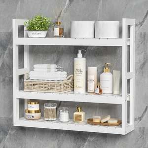 Bathroom Accessories: Domax Bathroom Shelves Over Toilet Storage - 3 Tier Wall Mounted Bamboo Bathroom Shelf Organizer Multifunctional Adjustable