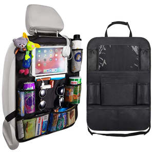T: Car Backseat Organizer with 10" Table Holder 9 Storage Pockets Seat Back Protector Kick Mats for Kid Toddlers Travel Accessories