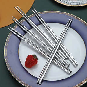 Kitchen Accessories: 1/2/5 Pairs Chinese Chopsticks Stainless Steel Non-slip Sushi Chopstick Korean Japanese Food Metal Sticks Kitchen Tableware Set