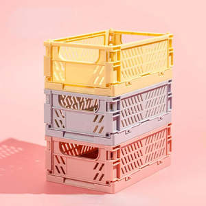 Laundry Bags: Plastic Foldable Storage Crate Folding Box Basket Stackable Cute Makeup Jewellery Toys Boxes for Storage Box Organizer Portable