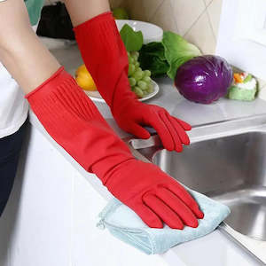 Red Gloves Washing Dishes Cleaning Waterproof Rubber Sleeve Gloves Latex Long Gl&hellip;