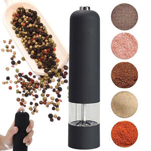 Kitchen Tools: Black Electric Automatic Salt and Pepper Grinder Spices Mill Kitchen Tool Battery Operated Adjustable Coarseness with LED Light