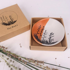 Porcelain Dipping Bowl - Flax Bush I, Orange Dipped