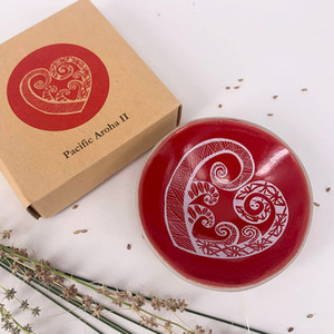 Porcelain Dipping Bowl - Pacific Aroha II, White on Red