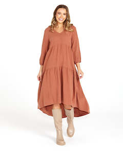 Sass: Sass Birdie Tiered midi Dress Rosewood