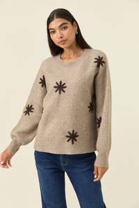 Isle Of Mine: Isle of mine Miru stitched flower jumper Stone