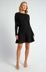 Dresses: Knit mini dress with Cardy black