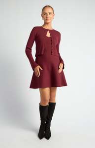Dresses: Knit mini dress with Cardy Merlot