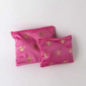 Accessories: Velvet  Bee toilet  bag set /2 pink gold