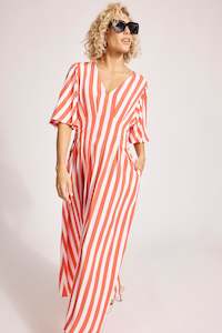 Eb &Ive Treville striped shirt Maxi Dress coral