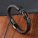 Forge men leather weave bracelet 19 cm black