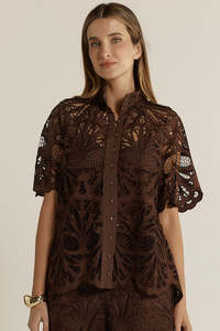 Fate Becker: Fate & Becker Elara Broderie Blouse - Chocolate