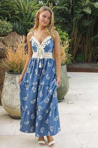 Blue cotton embroidered maxi