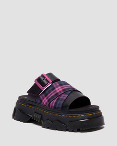 Footwear: Dr Martens Mattison Slide Sandal - Pink Multi Tartan