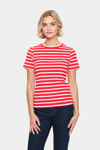 Saint Tropez Aster SZ SS Stripe T-Shirt - Flame White Stripe