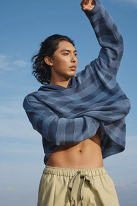 Sweatshirts Hoodies: Standard Issue Cotton Universal Plaid Hoodie - Pacific/Woad