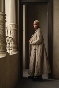 Meg By Design: Meg By Design Olivier Coat Raw Linen - Natural Stripe